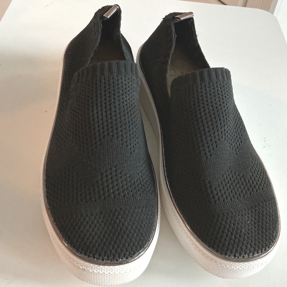 Vintage 7 Eight Womens Black Knit Platform Slip On Sneakers Silver Trim Size 8